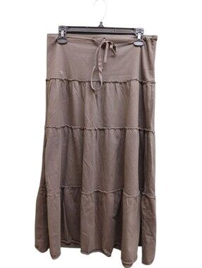 Abercrombie & Fitch Y2K Low Waist Brown Tiered Maxi Skirt Drawstring Waist XS